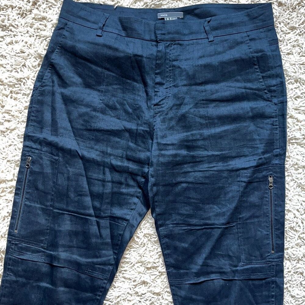 Vince Linen Blend Cargo Pocket Ankle Pants Women's Size 8 Navy Blue - Picture 2 of 15